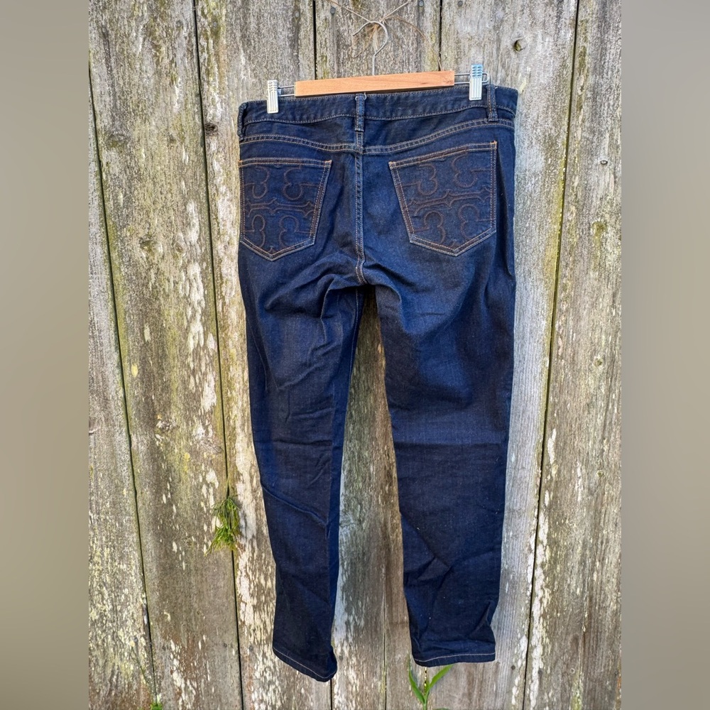 Tory Burch Super Skinny Jean Logo Pocket Details Sz 30 Dark wash denim - Picture 4 of 7